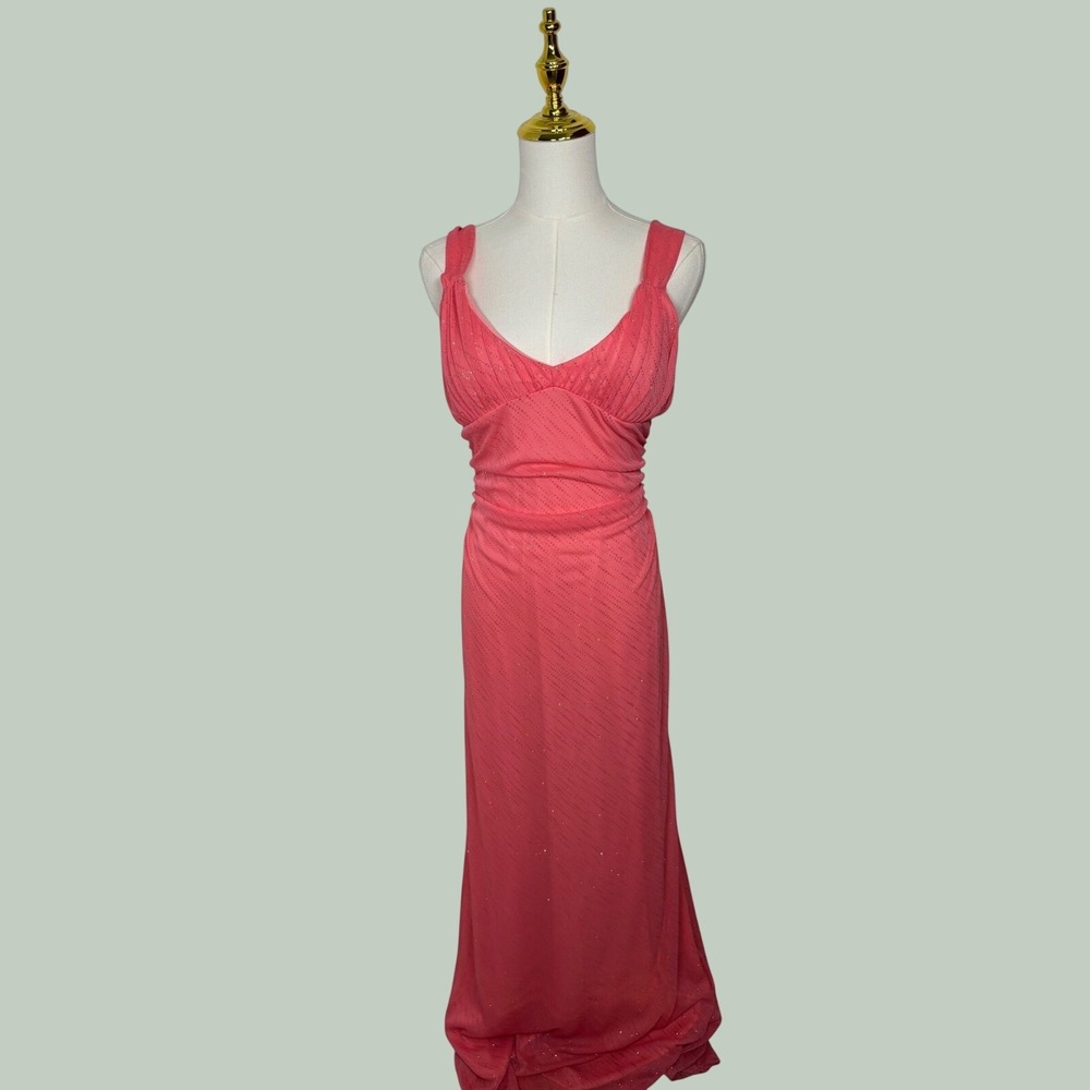 VTG city‎ triangles hot pink glitter prom maxi formal dress y2k coquette dainty